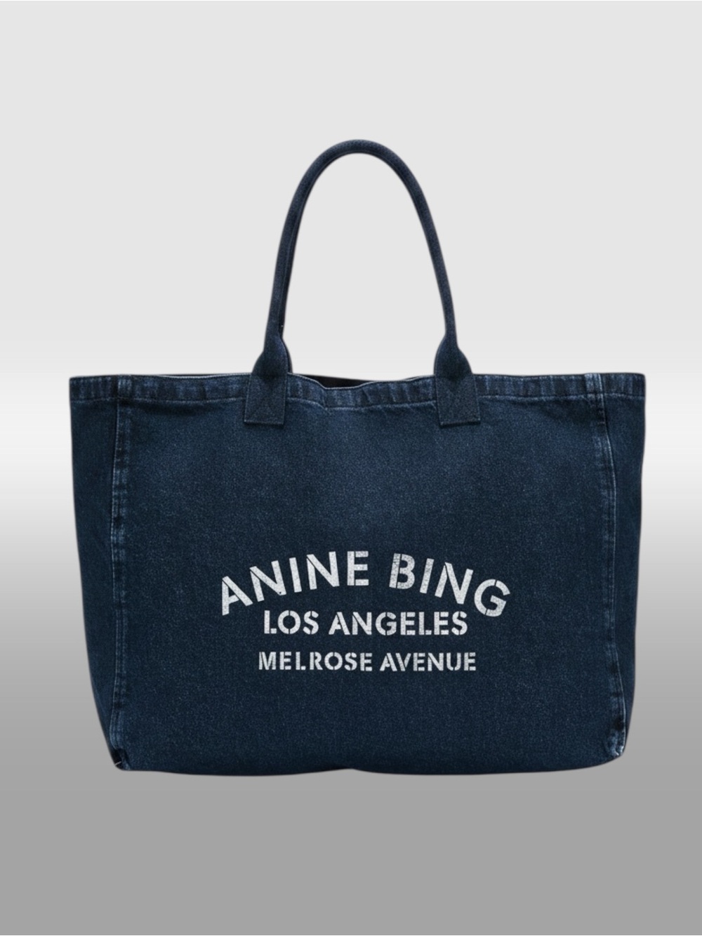 Anine Bing Denim Tote with White Logo